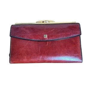 VTG Bosca Leather Hand Stained Italy Frame Wallet Clutch Checkbook Cognac NEW